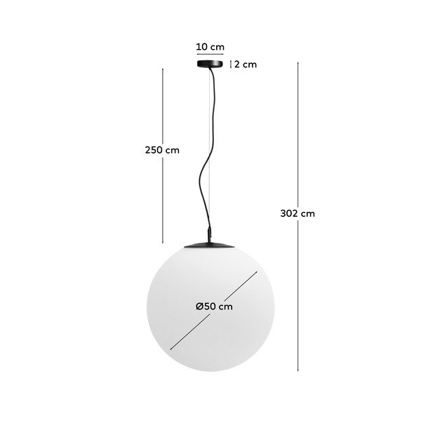 Balta/melna metāla piekaramā lampa ar stikla abažūru ø 50 cm Brisia – Kave Home-image-3