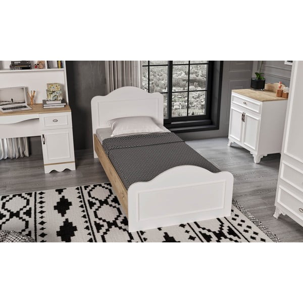 Balta/dabīga toņa vienvietīga gulta 90x190 cm Alessa – Kalune Design-image-1