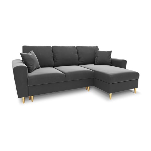 Gaiši pelēks samta salokāms stūra dīvāns ar uzglabāšanas vietu Kyoto – Cosmopolitan Design