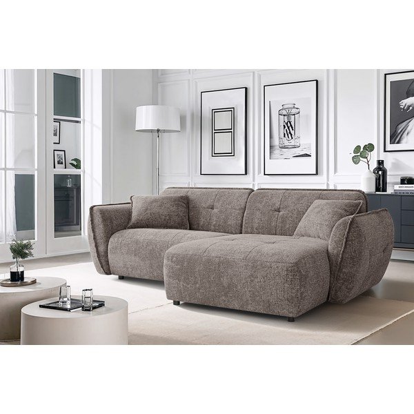 Pelēkbrūns stūra dīvāns no šenila auduma (ar labo stūri/ar zvilni) Nelia – Ropez-image-1