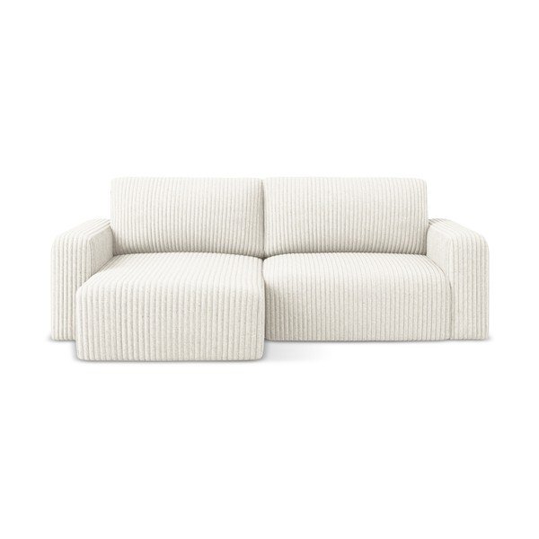 Krēmkrāsas velveta salokāms stūra dīvāns ar uzglabāšanas vietu (ar kreiso stūri/ar zvilni) Kona – Makamii