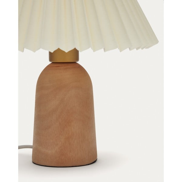 Bēša/dabīga toņa gumijkoka masīvkoka galda lampa ar auduma abažūru (augstums 33 cm) Benicarlo – Kave Home-image-3