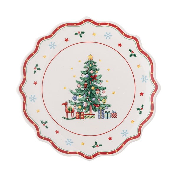 Sarkans/krēmkrāsas servēšanas keramikas šķīvis ar Ziemassvētku motīvu ø 17 cm Naive – Bloomingville