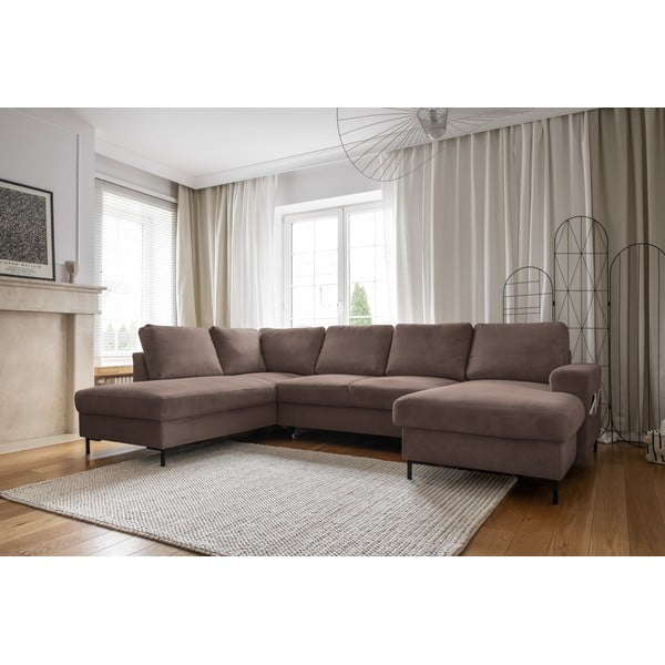 Brūns velveta salokāms stūra dīvāns (ar kreiso stūri) Lofty Lilly – Miuform-image-3