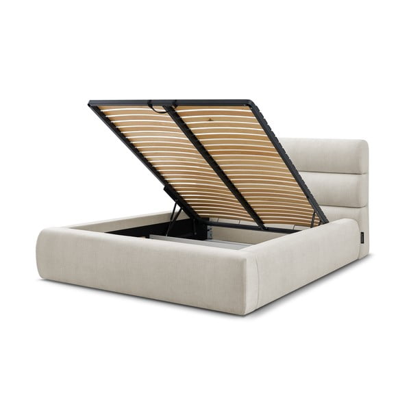 Bēša polsterēta divvietīga gulta ar veļas kasti un režģi 160x200 cm Jagna – Bobochic Paris-image-4