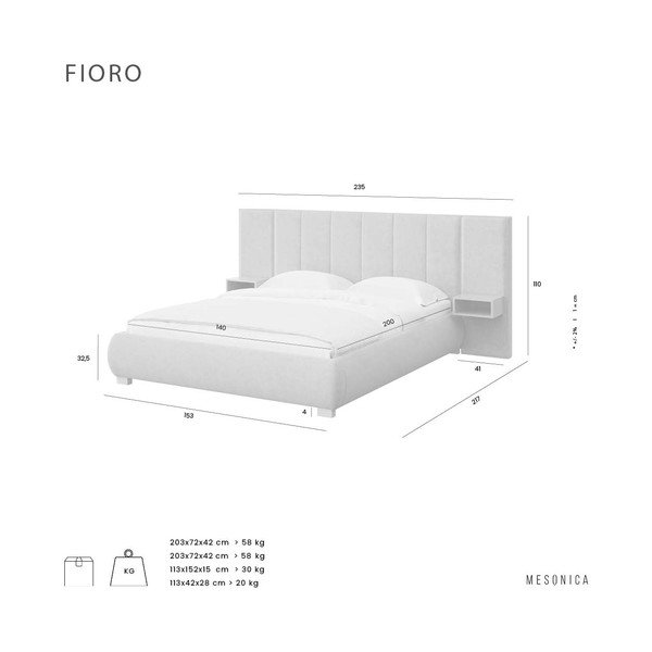 Gaiši brūna polsterēta divvietīga gulta ar redelēm 140x200 cm Fioro – MESONICA-image-4