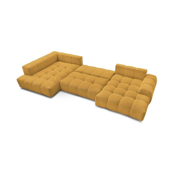 Sinepju dzeltens salokāms/ar uzglabāšanas vietu stūra dīvāns no šenila auduma (ar kreiso stūri/U veida) Everest – Bobochic Paris-image-4