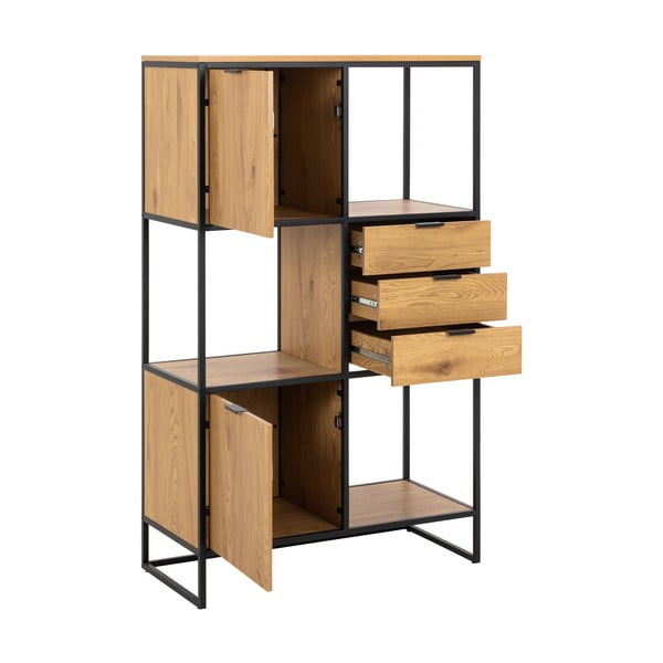 Melns grāmatu plaukts ar ozolkoka imitāciju 85x141 cm Swindon – Actona-image-3