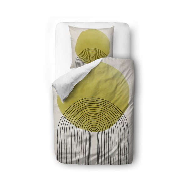 Bēšs un dzeltens kokvilnas satīna gultasveļa Butter Kings Rising Sun, 135 x 200 cm
