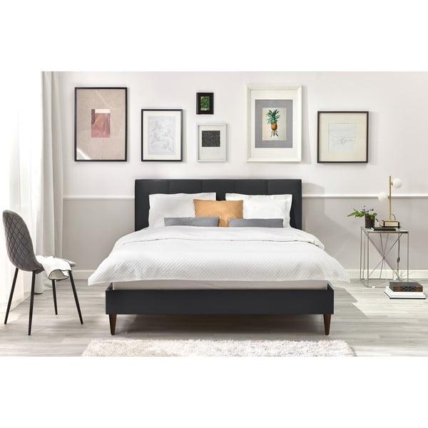 Tumši pelēka samta divguļamā gulta Bobochic Paris Vivara Dark, 160 x 200 cm-image-4