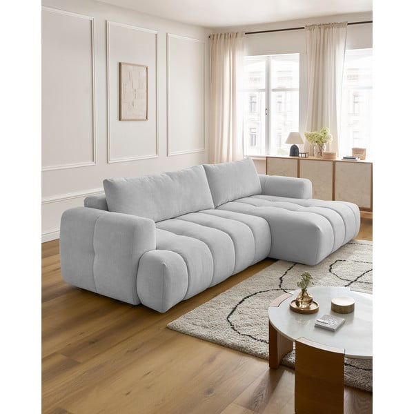 Gaiši pelēks salokāms/ar uzglabāšanas vietu stūra dīvāns (ar labo stūri/ar zvilni) Fuji – Bobochic Paris-image-1