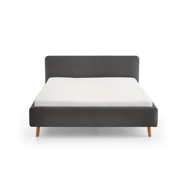 Antracīta pelēka polsterēta divvietīga gulta bez režģa 160x200 cm Mattis – Meise Möbel-image-4
