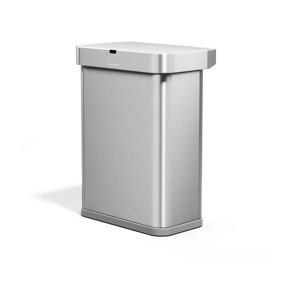 Sudraba krāsas bezkontakta tērauda atkritumu tvertne 58 l Sensor – simplehuman