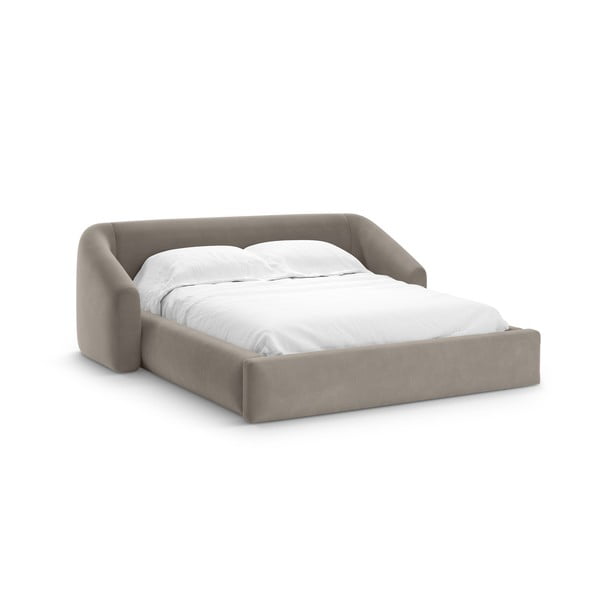 Gaiši brūna polsterēta divvietīga gulta ar veļas kasti ar redelēm 160x200 cm Campi – Cosmopolitan Design