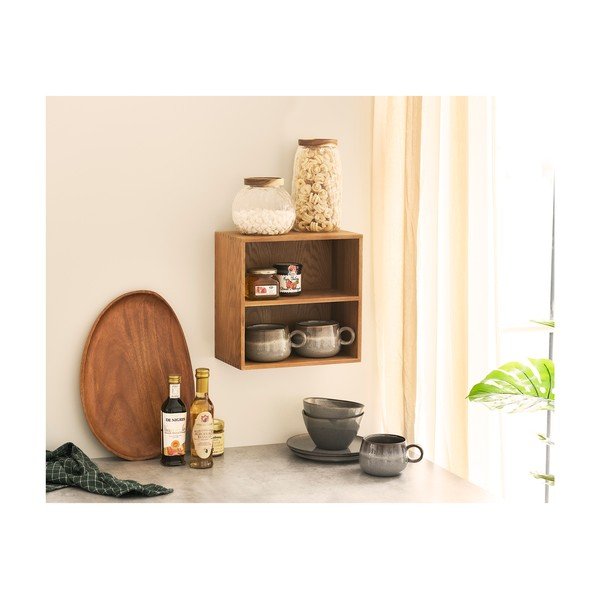 Dabīga toņa daudzlīmeņu ozola masīvkoka sienas plaukts 18 cm Townsville – House Nordic-image-2