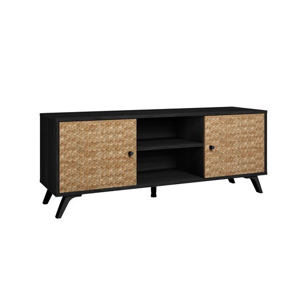 Melns TV galdiņš ar eksotiskā koka imitāciju 136x53 cm Hanoi – Marckeric-image-3