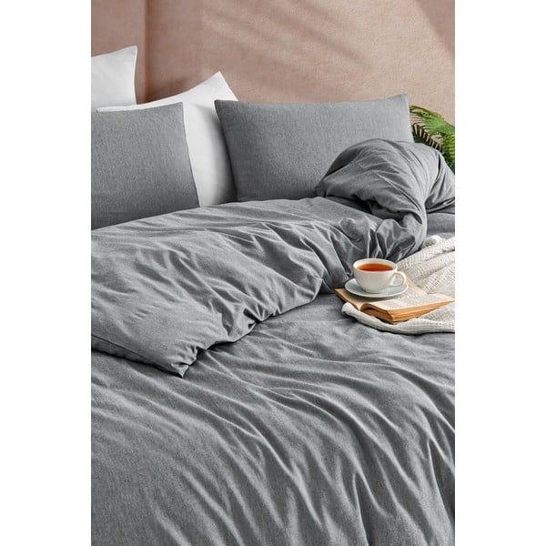 Antracīta pelēka vienguļamā gultas veļa 140x200 cm Yarn Dyed – Mijolnir-image-1