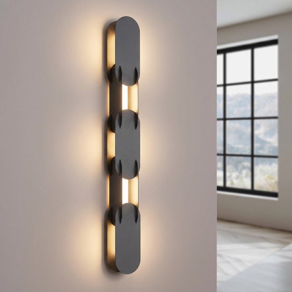 Melna metāla LED sienas lampa CHAIN – Thoro-image-1
