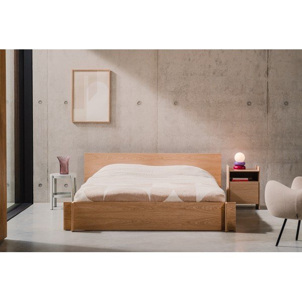 Dabīga toņa divvietīga gulta no skaidu plāksnēm/no finiera ar ozolkoka imitāciju ar redelēm 200x200 cm Valt – noo.ma-image-2