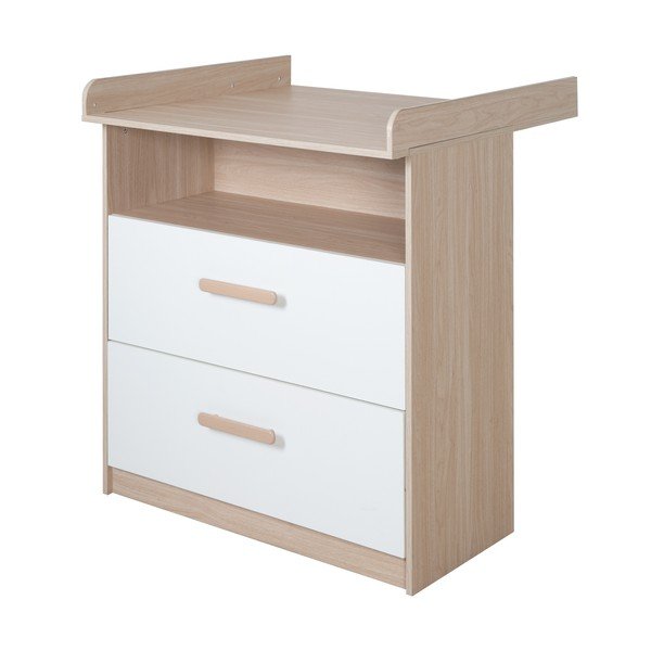 Balta/dabīga toņa bērnu kumode ar ozolkoka imitāciju un pārtinamo galdiņu 88x98x75 cm Cabane – Roba-image-4