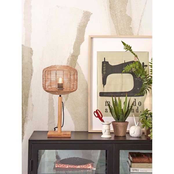 Dabīga toņa galda lampa ar rotangpalmas abažūru (augstums 40 cm) Tanami – Good&Mojo-image-1