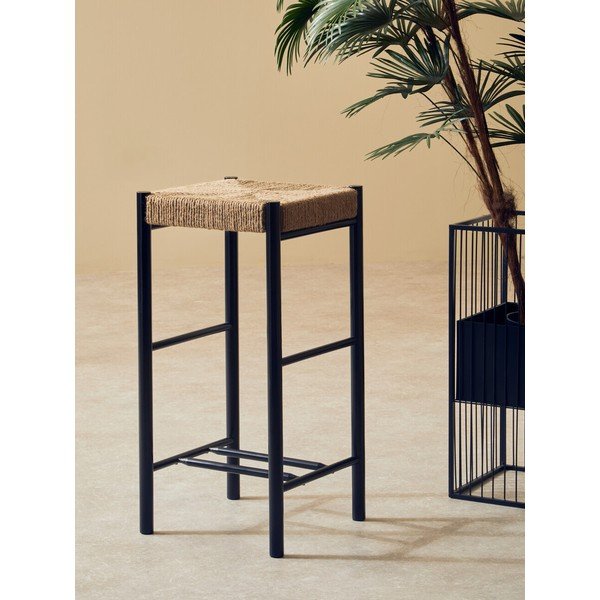 Melna/dabīga toņa dižskābarža masīvkoka bāra taburete (sēdekļa augstums 72 cm) Bandar – Premier Housewares-image-1