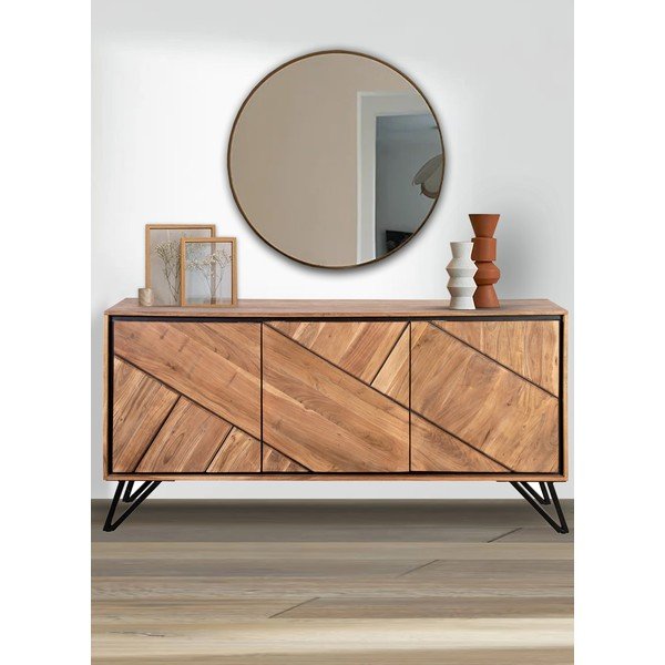 Dabīga toņa akācijas masīvkoka kumode 150x76x40 cm Ambala – Interia Home & Living-image-1