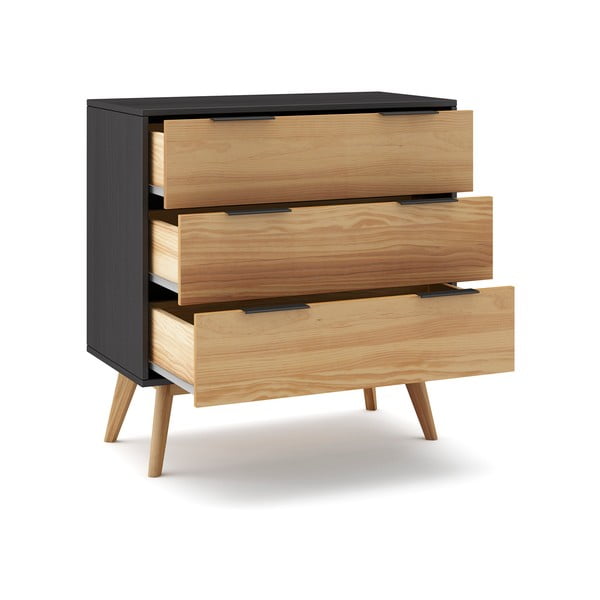 Melna/dabīga toņa augsta priedes kumode 80x83 cm Lavis – Marckeric-image-4