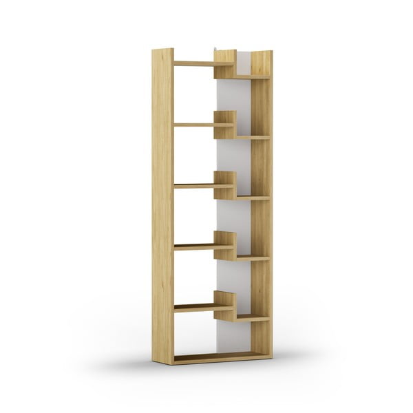 Balts/dabīga toņa grāmatplaukts ar ozolkoka imitāciju 60,5x162 cm Klapo – Marckeric-image-3