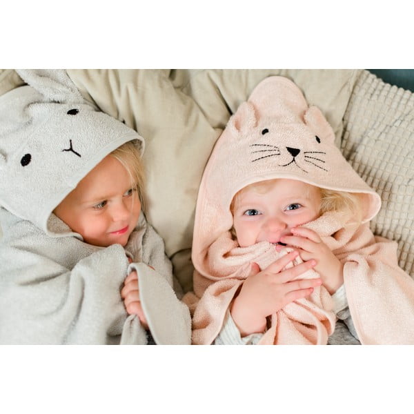 Rozā kokvilnas bērnu dvielis ar kapuci Kindsgut Rabbit-image-1