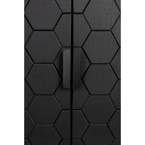 Melna priedes masīvkoka zema kumode 140x58 cm Linc – White Label-image-2