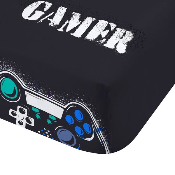 Melns divguļamais bērnu palags ar gumiju 135x190 cm Game Over – Catherine Lansfield