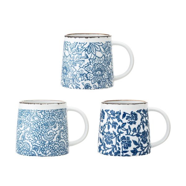 Baltas/zilas akmensmasas krūzes (3 gab.) Molly – Bloomingville