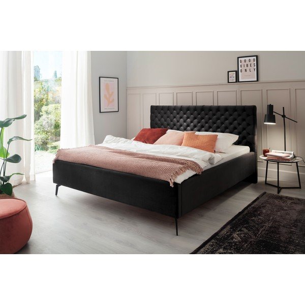 Melna polsterēta divvietīga gulta ar veļas kasti ar redelēm 180x200 cm La Maison – Meise Möbel-image-1