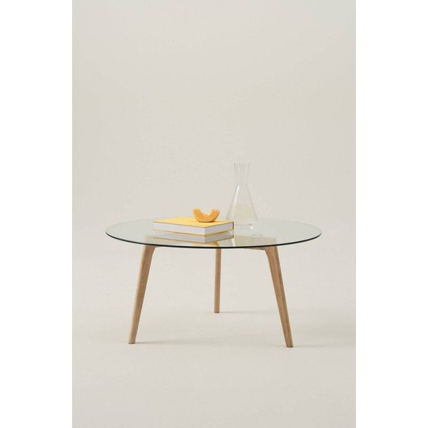 Dabīga toņa ozola masīvkoka apaļš žurnālgaldiņš ø 90 cm Malevik – Jotex-image-1