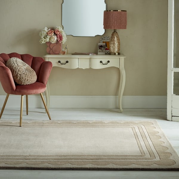 Dabīga toņa ar rokām darināts vilnas paklājs 160x230 cm Lois Scallop – Flair Rugs-image-1