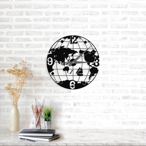 Melns sienas pulkstenis Globe Clock, ⌀ 50 cm-image-1