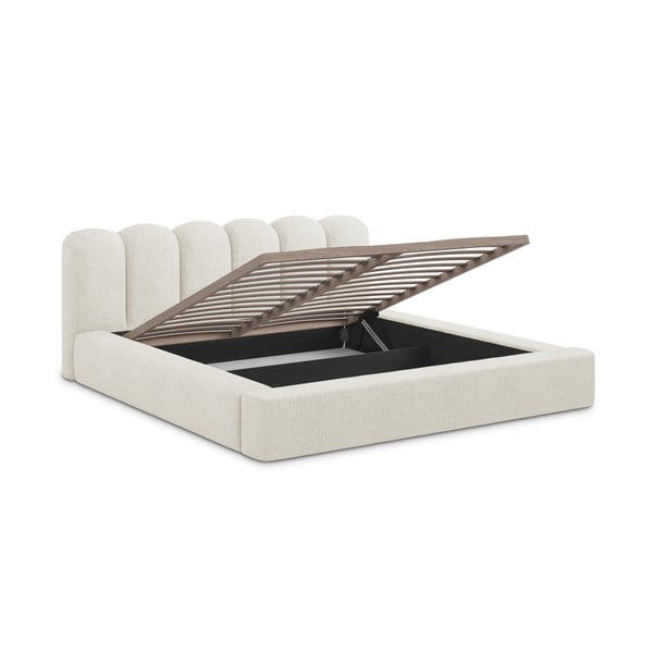 Krēmkrāsas polsterēta divvietīga gulta ar veļas kasti un redelēm 140x200 cm Mano – Makamii-image-2