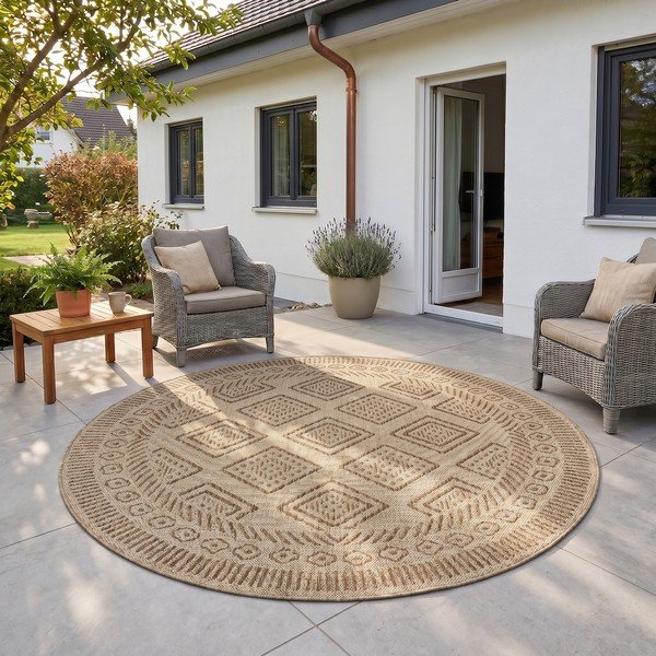 Bēšs apaļš iekštelpu un āra paklājs ø 160 cm Mira 1452 – Ayyildiz Carpets-image-1