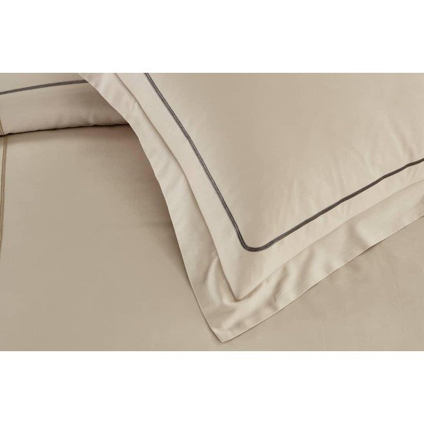 Bēša vienguļamā gultas veļa no ranforce kokvilnas ar palagu 140x200 cm Calm of Lines – Mila Home Luxury-image-2