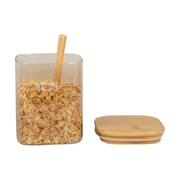 Brūna stikla burka ar koka vāku un karoti PT LIVING Kanistra, augstums 13 cm-image-2