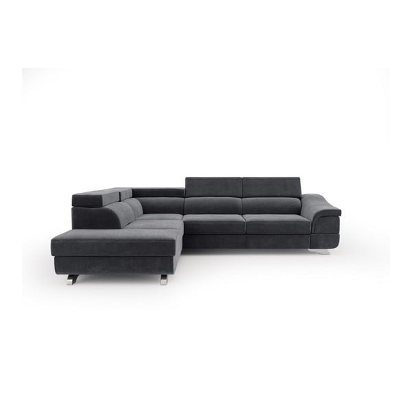 Tumši pelēks stūra dīvāns ar samta polsterējumu Windsor & Co Sofas Apollon, kreisais stūris