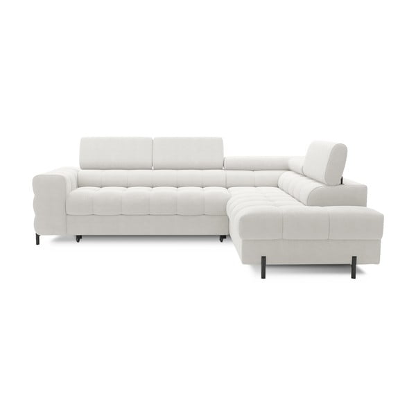 Krēmkrāsas salokāms/ar uzglabāšanas vietu stūra dīvāns no buklē auduma (ar labo stūri/L veida) Ferucce – ELTAP