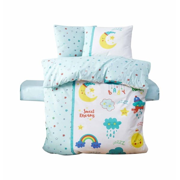 Balta/piparmētru zaļa bērnu gultas veļa no ranforce kokvilnas ar palagu 100x150 cm – Mijolnir