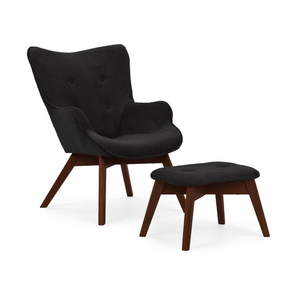 Melns velveta atpūtas krēsls ar kāju balstu Niko – Ropez