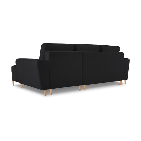 Melns salokāms stūra dīvāns ar uzglabāšanas vietu no buklē auduma (ar labo stūri/ar zvilni) Kyoto – Cosmopolitan Design-image-4