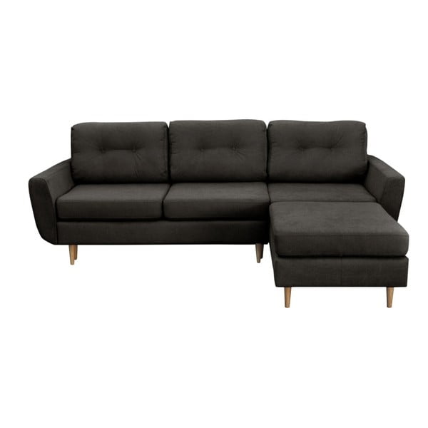 Tumši pelēks trīsvietīgs izlaižams stūra dīvāns ar gaišām kājām Mazzini Sofas Tulipe, labais stūris