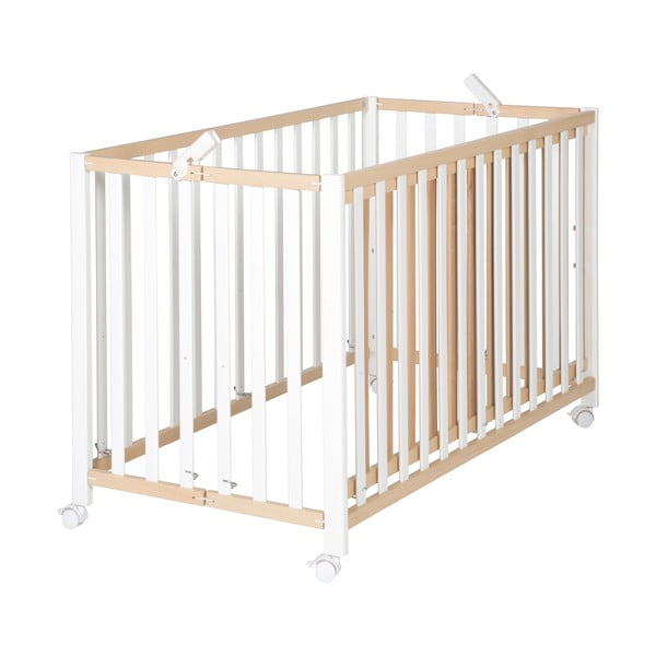 Balta/dabīga toņa bērnu gultiņa ar riteņiem 60x120 cm Fold up – Roba-image-2