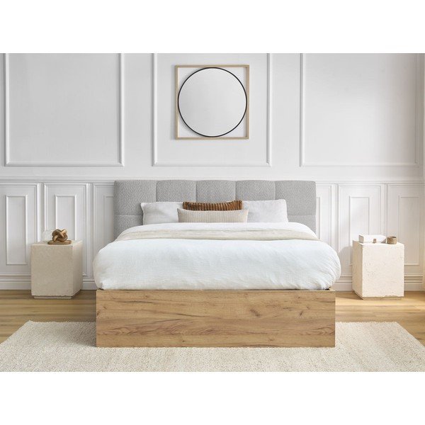 Pelēka polsterēta polsterēta/no skaidu plāksnēm divvietīga gulta ar veļas kasti ar redelēm 160x200 cm Kumo – Bobochic Paris-image-4