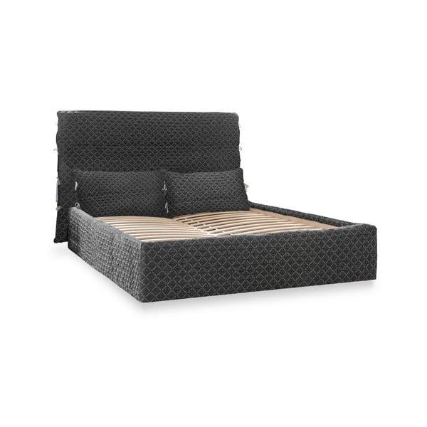 Melna mīksta divvietīga gulta ar režģi 140x200 cm Sleepy Luna – Miuform